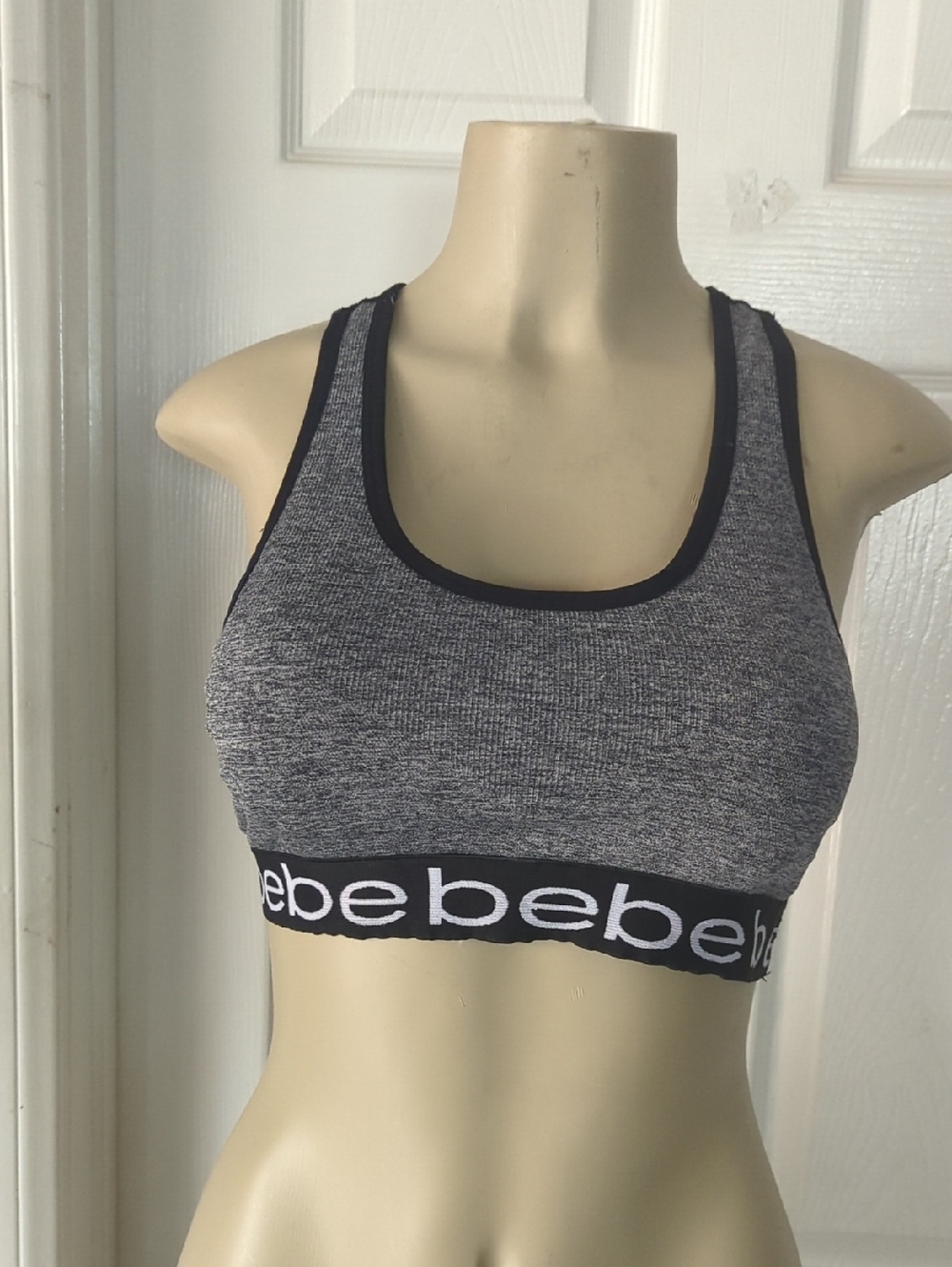 bebe Heather Grey Seamless Racerback Sports Bra Stretch
